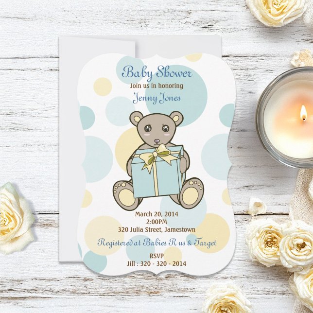 Pastel Cute Teddy Bear Baby Shower Invitation (Creator Uploaded)