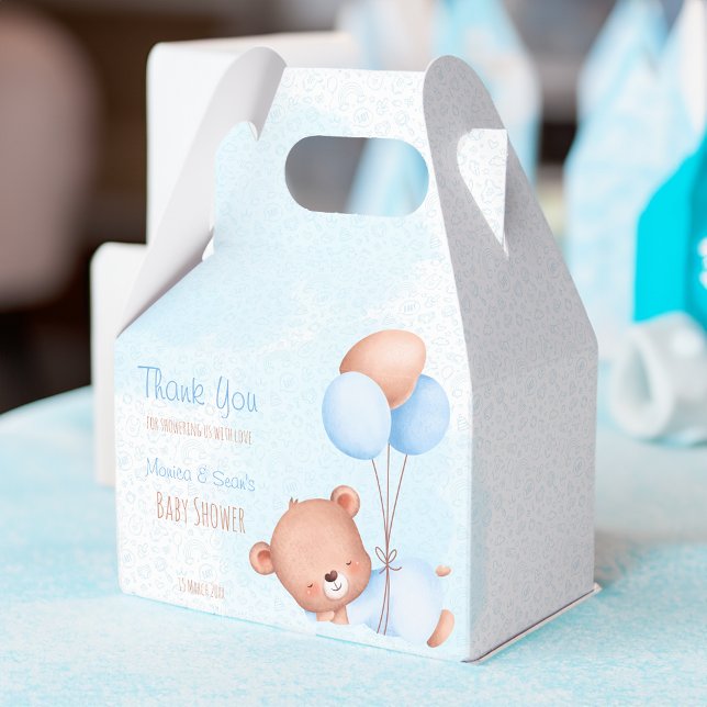 Pastel cute teddy bear with balloons baby shower favour box (Pastel cute teddy bear with balloons baby shower favor box)
