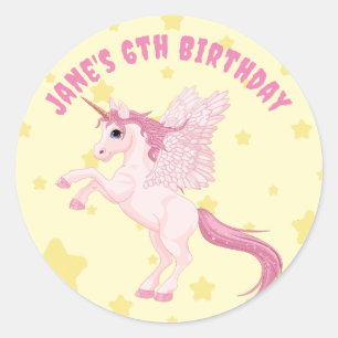 Pastel Cute Unicorn Birthday Party Classic Round Sticker