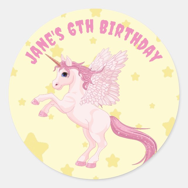 Pastel Cute Unicorn Birthday Party Classic Round Sticker (Front)