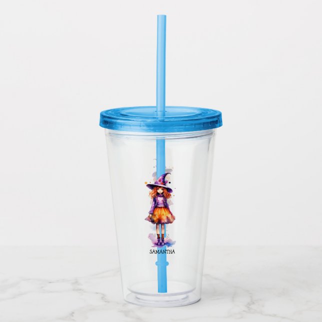 Pastel Cute Witch Girl - Halloween Aesthetic (2) Acrylic Tumbler (Front)