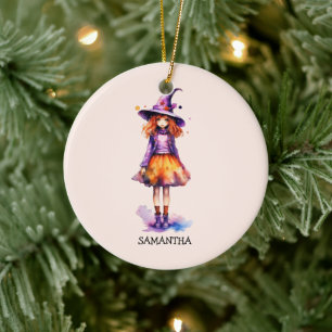 Pastel Cute Witch Girl - Halloween Aesthetic (2) Ceramic Tree Decoration