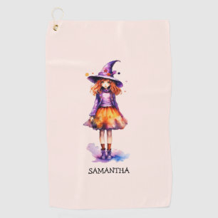 Pastel Cute Witch Girl - Halloween Aesthetic (2) Golf Towel