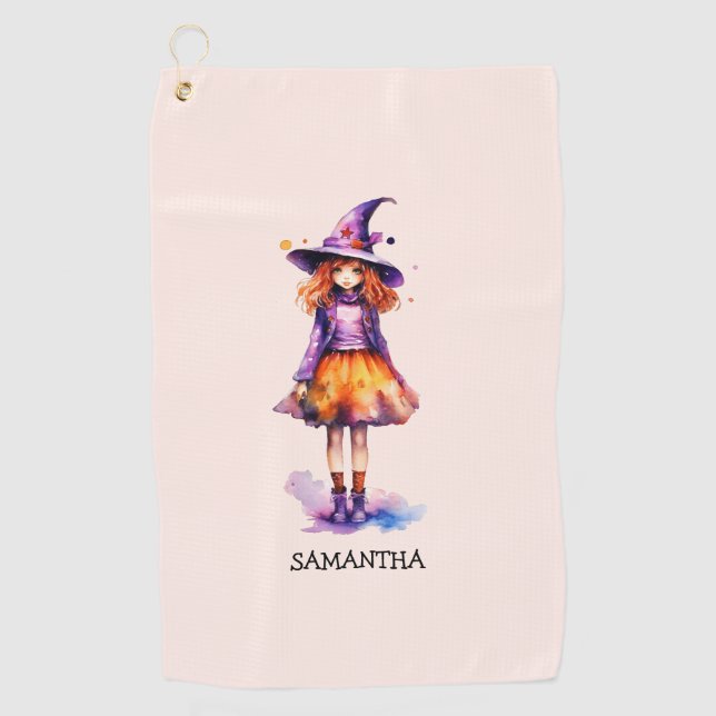 Pastel Cute Witch Girl - Halloween Aesthetic (2) Golf Towel (Front)