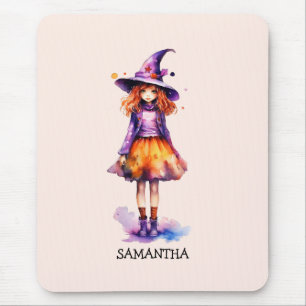 Pastel Cute Witch Girl - Halloween Aesthetic (2) Mouse Mat