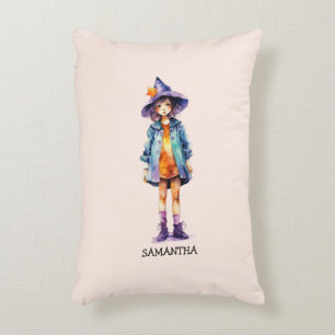 Pastel Cute Witch Girl Halloween Aesthetic Decorative Cushion