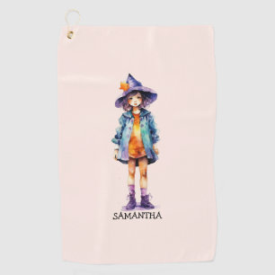 Pastel Cute Witch Girl Halloween Aesthetic Golf Towel