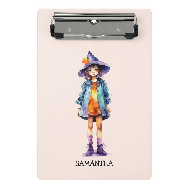 Pastel Cute Witch Girl Halloween Aesthetic  Mini Clipboard (Front)