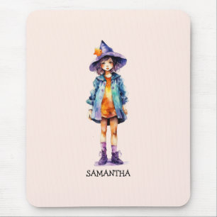 Pastel Cute Witch Girl Halloween Aesthetic  Mouse Mat
