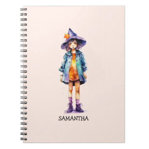 Pastel Cute Witch Girl Halloween Aesthetic Notebook