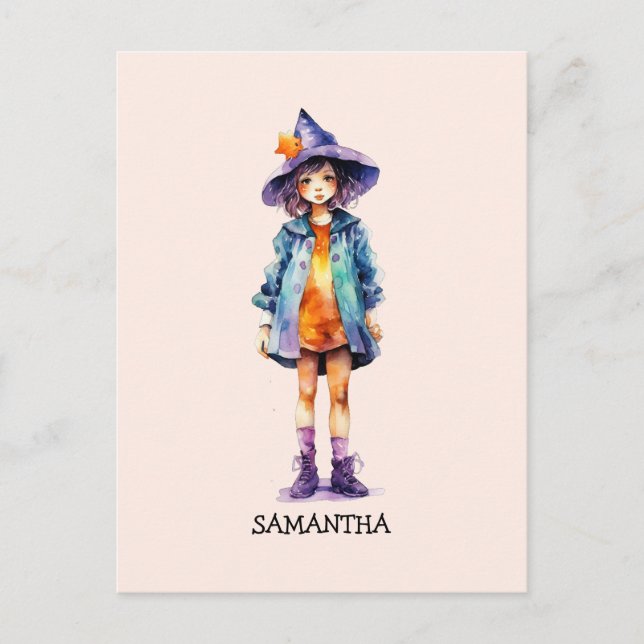 Pastel Cute Witch Girl Halloween Aesthetic  Postcard (Front)