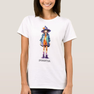 Pastel Cute Witch Girl Halloween Aesthetic T-Shirt