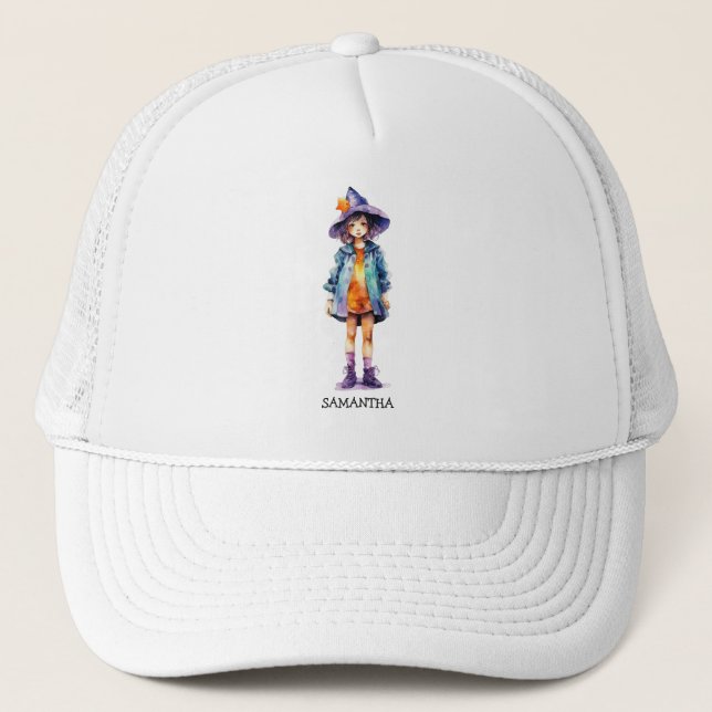 Pastel Cute Witch Girl Halloween Aesthetic  Trucker Hat (Front)