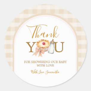 Pastel Cutie Pie Gingham Baby Shower Thank You Classic Round Sticker