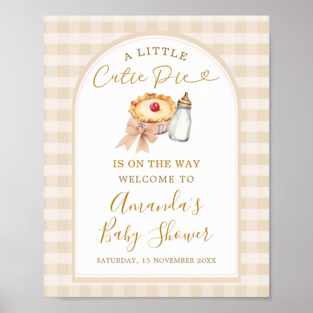 Pastel Cutie Pie Gingham Fall Baby Shower Welcome Poster (Front)