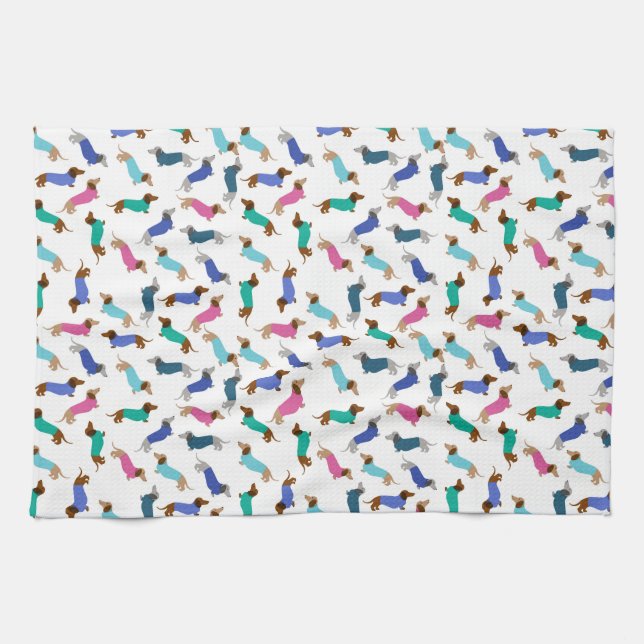 Pastel Dachshund Dish Towel (Horizontal)