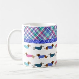 Pastel Dachshund Plaid Glitter Mug