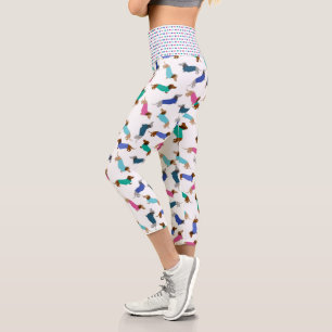 Pastel Dachshunds and Polka Dot Capri Leggings