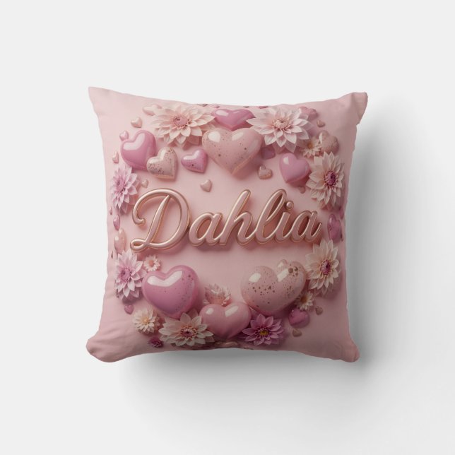 Pastel Dahlia Bloom Art with Hearts Cushion (Front)