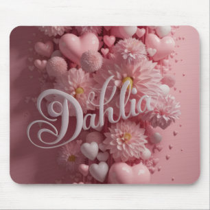 Pastel Dahlia Bloom Art with Hearts Mouse Mat