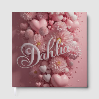 Pastel Dahlia Bloom Wall Art with Hearts Guest Book