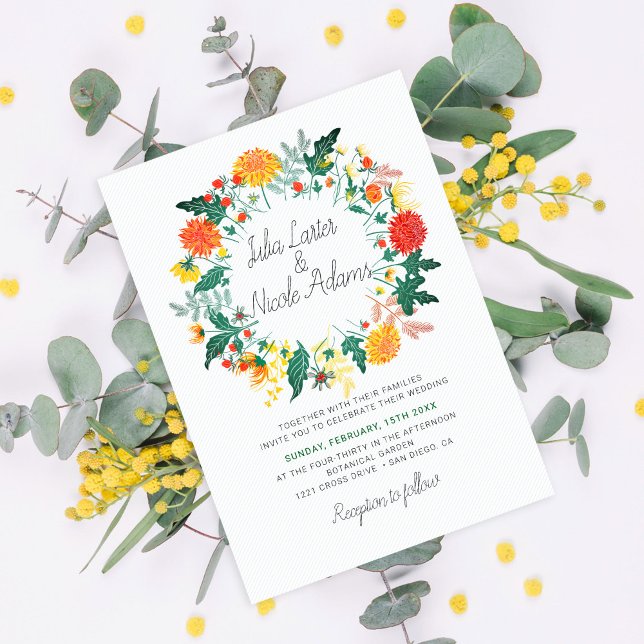Pastel Dahlia Wildflowers Wreath Photo Wedding Invitation (Creator Uploaded)