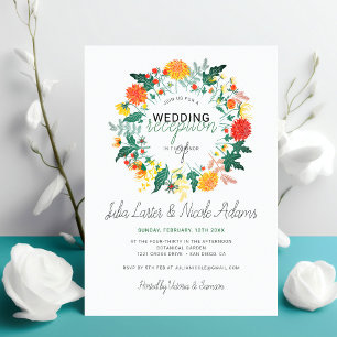 Pastel Dahlia Wildflowers Wreath Wedding Reception Invitation
