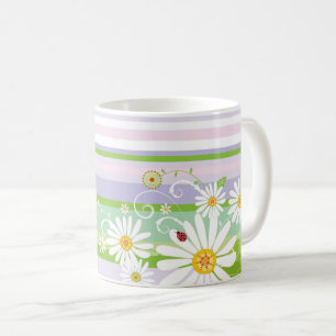 Pastel Daisies & Butterflies – Summer Meadow Coffee Mug