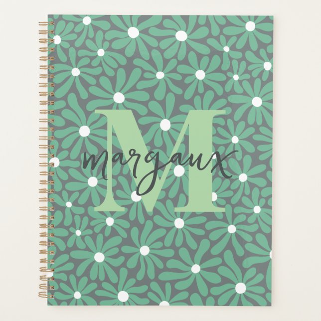 Pastel Daisies Floral Personalized Monogram Name Planner (Front)