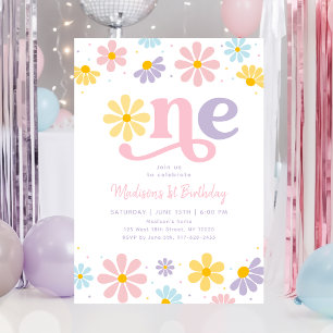 Pastel Daisy Boho First Birthday Invitation