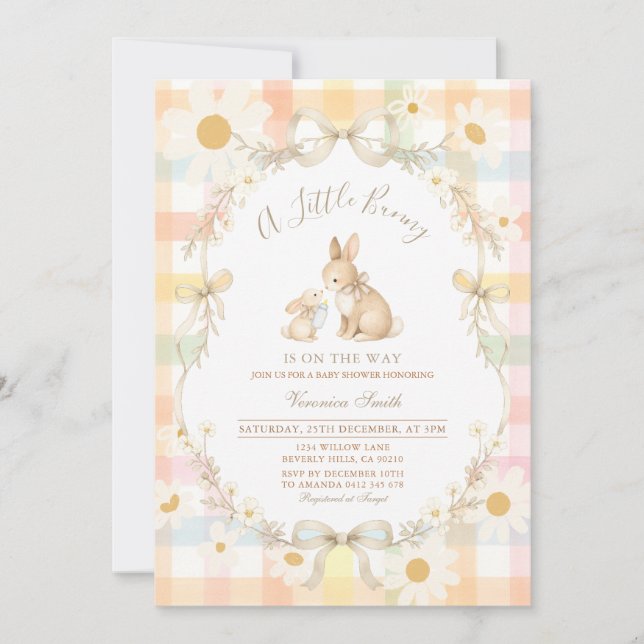 Pastel Daisy Bunny Baby Shower Invitation (Front)