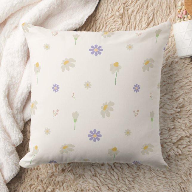 Pastel Daisy Floral Pattern Cushion (Blanket)