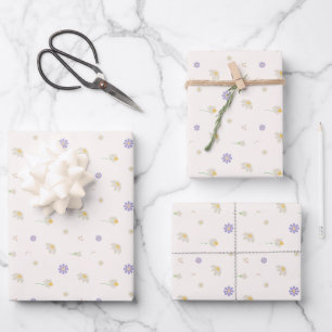 Pastel Daisy Floral Pattern Wrapping Paper Sheet