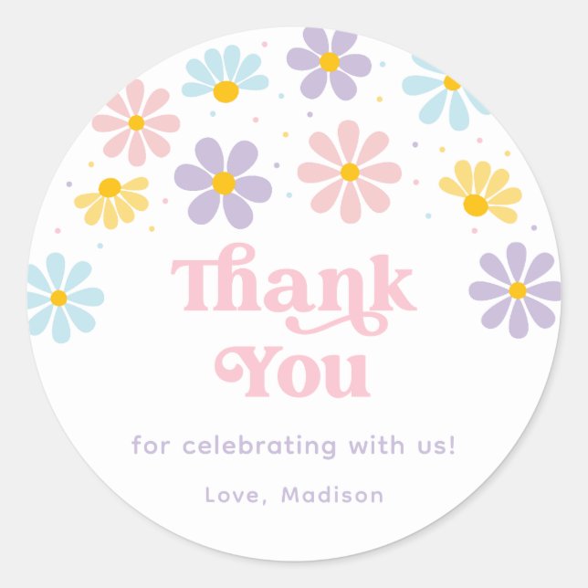 Pastel Daisy Flower Birthday Classic Round Sticker (Front)