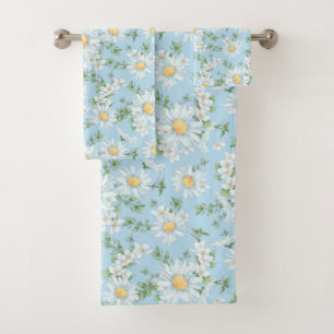 Pastel Daisy Flower Garden Pattern Bath Towel Set