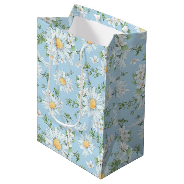 Pastel Daisy Flower Garden Pattern Medium Gift Bag (Front Angled)