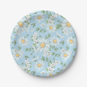 Pastel Daisy Flower Garden Pattern Paper Plate