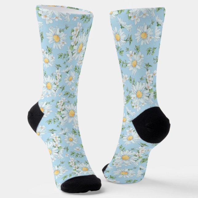 Pastel Daisy Flower Garden Pattern Socks (Angled)