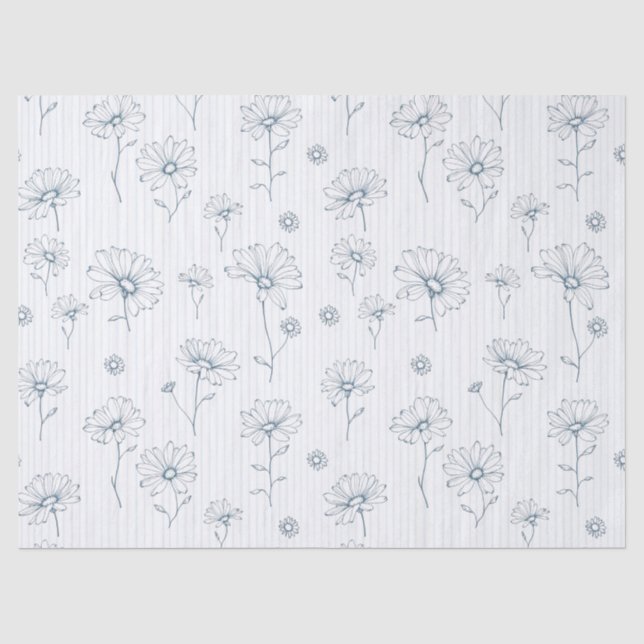 Pastel Daisy Line Art Stripe (2) Tissue Paper (Front)