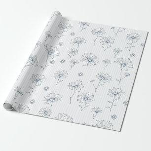 Pastel Daisy Line Art Stripe (2) Wrapping Paper