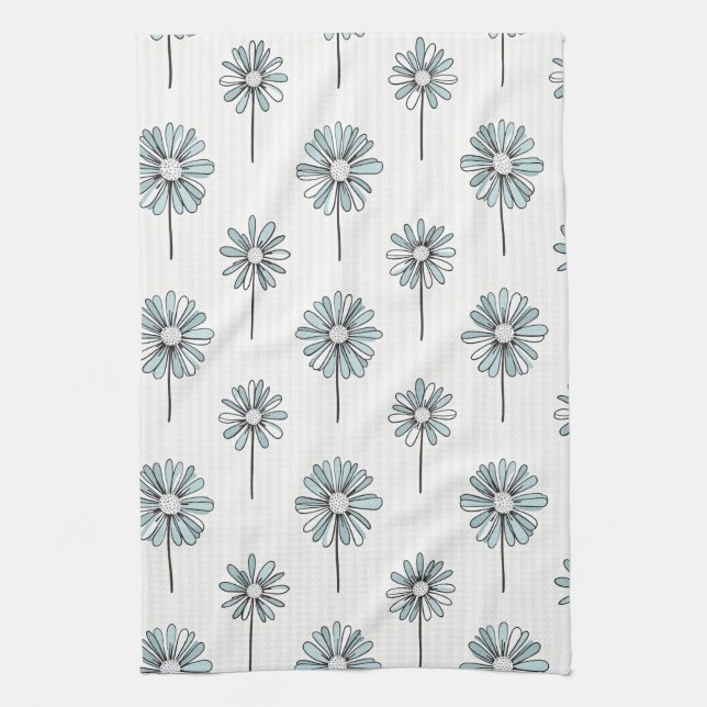 Pastel Daisy Line Art Stripe Tea Towel (Vertical)