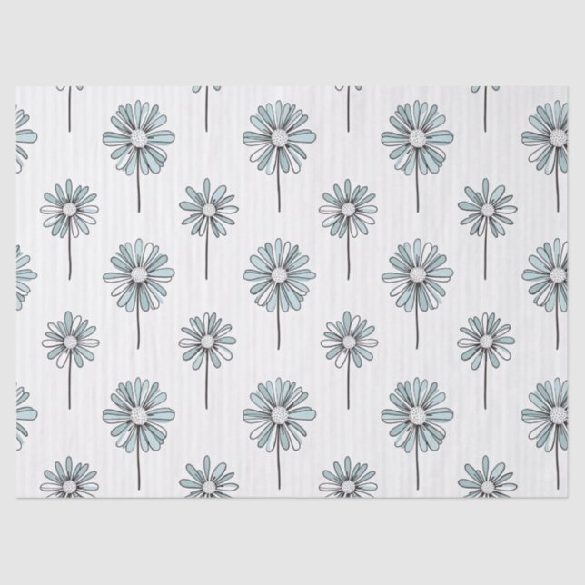 Pastel Daisy Line Art Stripe Tissue Paper (Front)