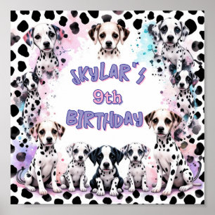 Pastel Dalmatian Puppies Birthday Party Poster
