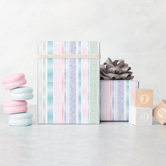 Pastel Damask and Striped Design Wrapping Paper (Baby Shower)