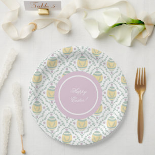 Pastel Damask Easter Eggs Pattern Paper Plate
