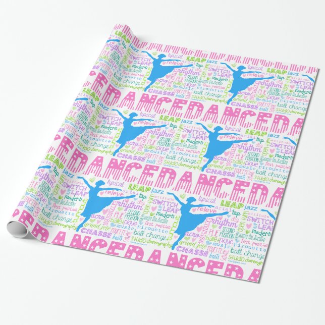 Pastel Dancer Words Typography Wrapping Paper (Unrolled)