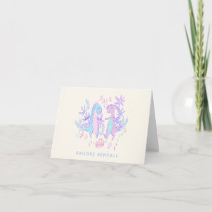 Pastel Dancing Dinosaurs Purple Blue Personalised Note Card