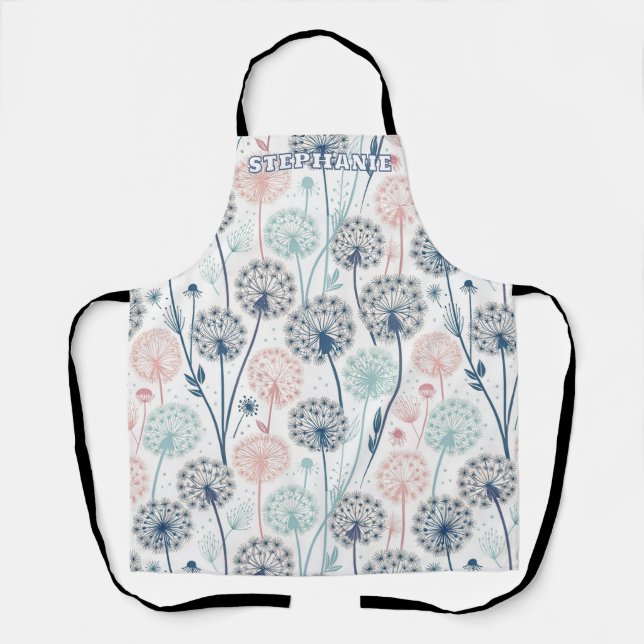 Pastel Dandelion Dreams – Whimsical Floral Apron (Front)