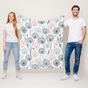 Pastel Dandelion Dreams – Whimsical Floral Fleece Blanket