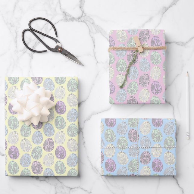 Pastel Decorated Easter Eggs Wrapping Paper Sheet (Front)